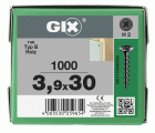 GIX B Rosca gruesa, Rosca completa, Cabeza de trompeta, Ranura en cruz H, Punta de aguja, Fosfatado negro, 3.9 x 30 mm, 1000 uds (Caja Pro)