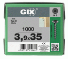 GIX B Rosca gruesa, Rosca completa, Cabeza de trompeta, Ranura en cruz H, Punta de aguja, Fosfatado negro, 3.9 x 35 mm, 1000 uds (Caja Pro)