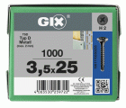 GIX D Punta perforadora, Rosca completa, Cabeza de trompeta, Ranura en cruz H, Punta perforadora, Fosfatado negro, 3.5 mm x 25 mm, 1000 uds (Caja Pro)