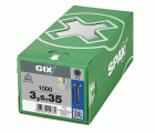 GIX D Punta perforadora, Rosca completa, Cabeza de trompeta, Ranura en cruz H, Punta perforadora, Fosfatado negro, 3.5 mm x 35 mm, 1000 uds (Caja Pro)