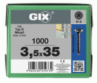 GIX D Punta perforadora, Rosca completa, Cabeza de trompeta, Ranura en cruz H, Punta perforadora, Fosfatado negro, 3.5 mm x 35 mm, 1000 uds (Caja Pro)
