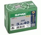 SPAX Tornillo para listones de madera, 3,5 x 40 mm, 200 unidades, Rosca parcial, Cabeza plana, Ranura en cruz Z2, Punta CUT, YELLOX