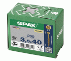 SPAX Tornillo para listones de madera, 3,5 x 40 mm, 200 unidades, Rosca parcial, Cabeza plana, Ranura en cruz Z2, Punta CUT, YELLOX
