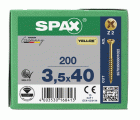 SPAX Tornillo para listones de madera, 3,5 x 40 mm, 200 unidades, Rosca parcial, Cabeza plana, Ranura en cruz Z2, Punta CUT, YELLOX