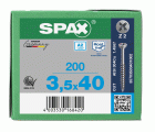 SPAX Tornillo para listones de madera, 3,5 x 40 mm, 200 unidades, Rosca parcial, Cabeza plana, Ranura en cruz Z2, Punta CUT, Acero inoxidable A2