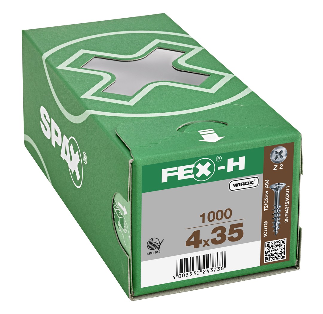 FEX-H, 4 x 35 mm, 1000 unidades, Rosca parcial, Cabeza plana, Ranura en cruz Z2, 4CUT, WIROX