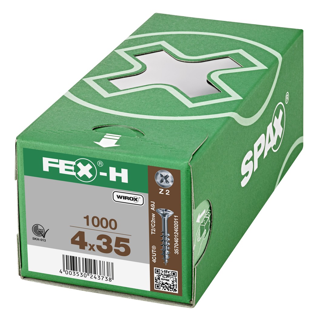 FEX-H, 4 x 35 mm, 1000 unidades, Rosca parcial, Cabeza plana, Ranura en cruz Z2, 4CUT, WIROX