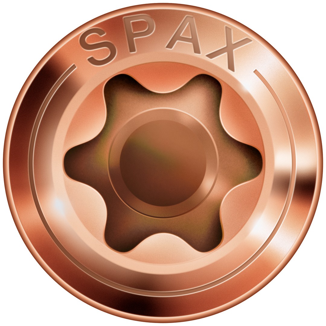 SPAX Tornillo para fachadas, 4 x 45 mm, 100 uds, Rosca parcial, Cabeza gota de sebo, T-STAR plus T15, Punta CUT, Acero inox A2 Acabado Bronce - 0467000400453