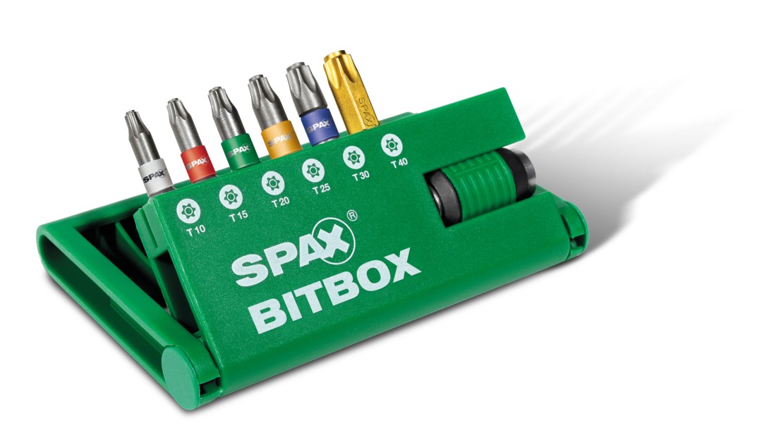 SPAX-BITBOX T-STAR plus, 6 Bits, T10, T15, T20, T25, T30, T40, portabits, 1 unidad