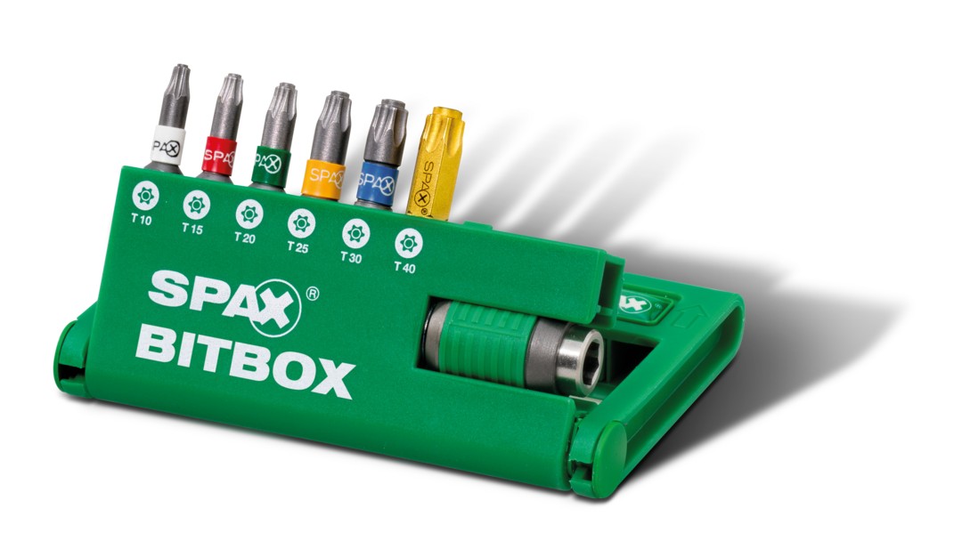 SPAX-BITBOX T-STAR plus, 6 Bits, T10, T15, T20, T25, T30, T40, portabits, 1 unidad