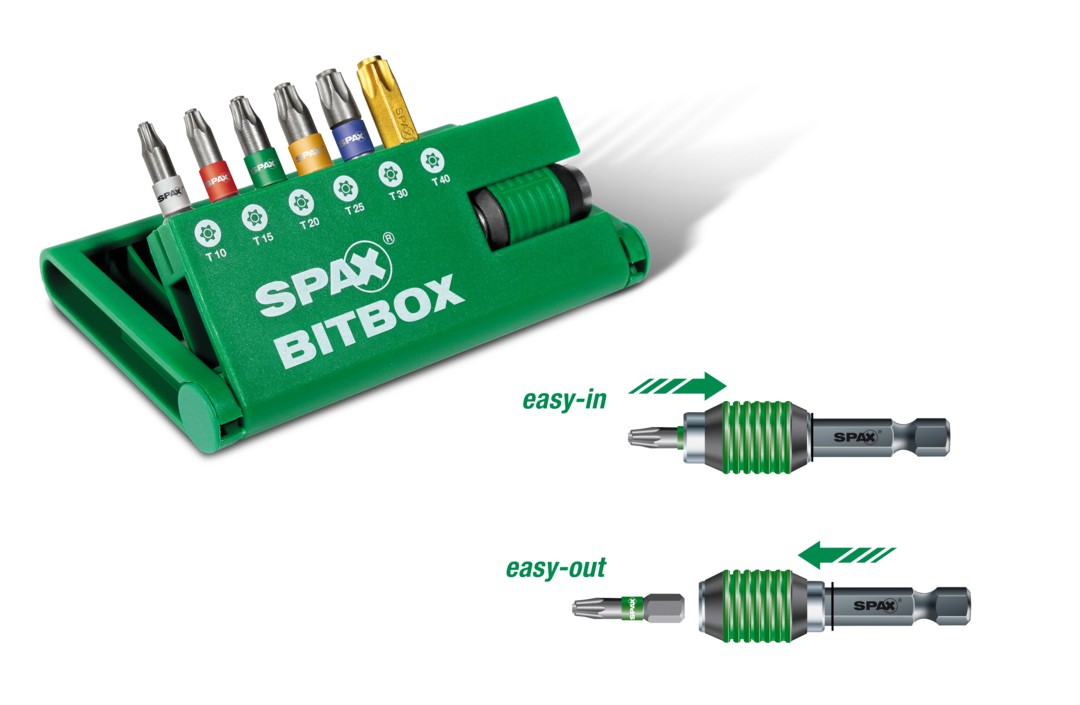 SPAX-BITBOX T-STAR plus, 6 Bits, T10, T15, T20, T25, T30, T40, portabits, 1 unidad