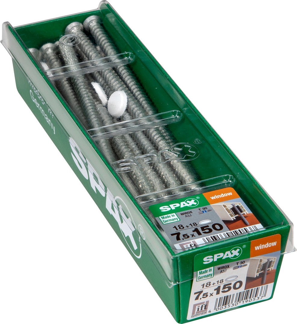 SPAX-RA, 7,5 x 150 mm, 18 unidades, Rosca completa, Cabeza plana, T-STAR plus T30, WIROX