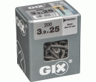 GIX A rosca fina, 3,9 x 25 mm, 200 unidades, Rosca completa, Cabeza de trompeta, Ranura en cruz H2, Punta de aguja, Fosfatado negro