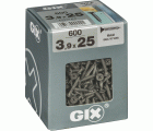 GIX A rosca fina, 3,9 x 25 mm, 600 unidades, Rosca completa, Cabeza de trompeta, Ranura en cruz H2, Punta de aguja, Fosfatado negro