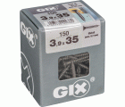 GIX A rosca fina, 3,9 x 35 mm, 150 unidades, Rosca completa, Cabeza de trompeta, Ranura en cruz H2, Punta de aguja, Fosfatado negro