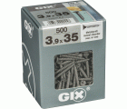 GIX A rosca fina, 3,9 x 35 mm, 500 unidades, Rosca completa, Cabeza de trompeta, Ranura en cruz H2, Punta de aguja, Fosfatado negro