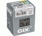 GIX A rosca fina, 3,9 x 55 mm, 75 unidades, Rosca completa, Cabeza de trompeta, Ranura en cruz H2, Punta de aguja, Fosfatado negro