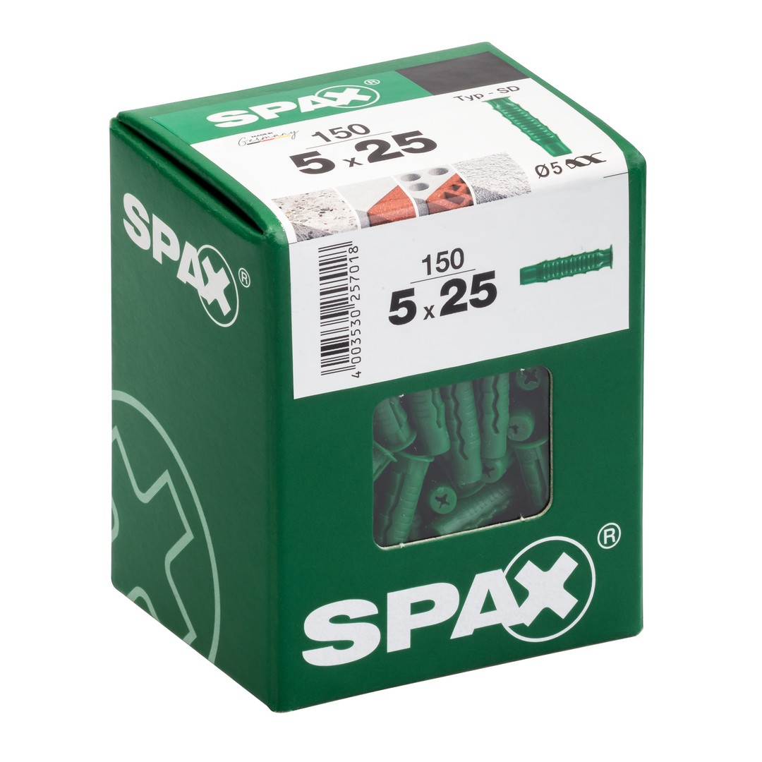 SPAX Tipo SD, Taco extensible, 5 x 25 mm, 150 unidades