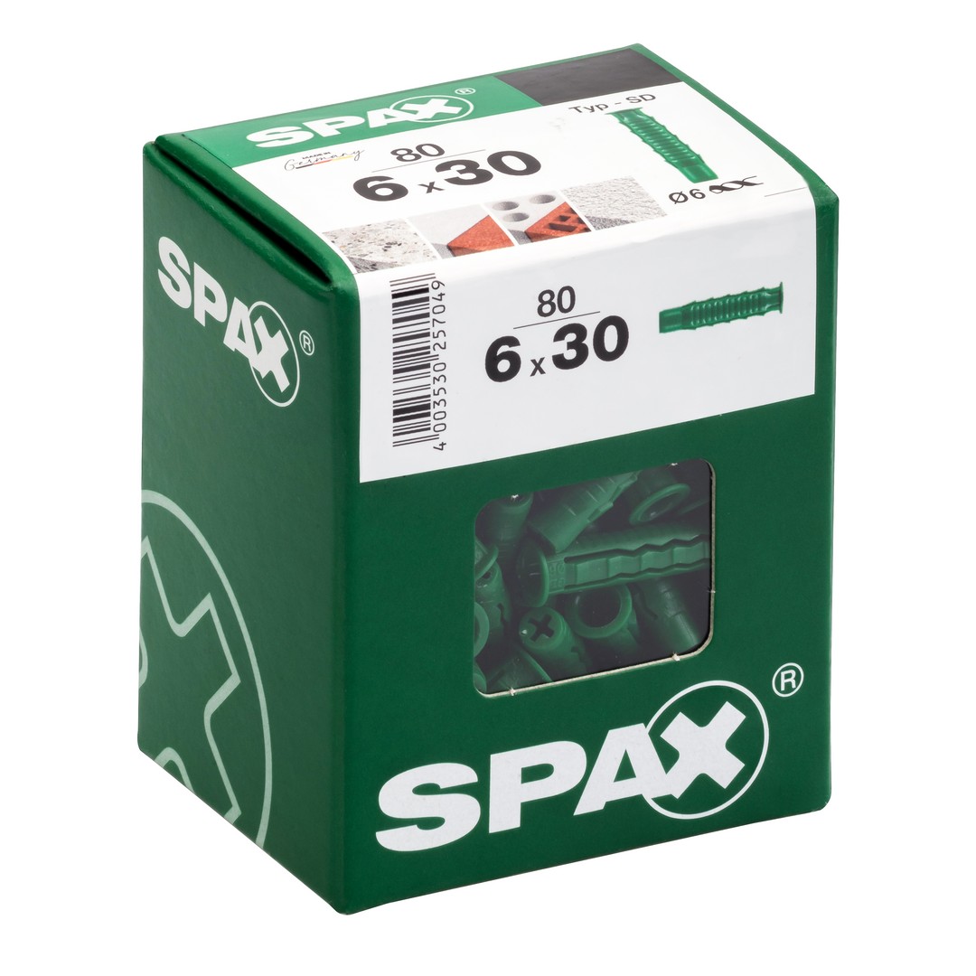 SPAX Tipo SD, Taco extensible, 6 x 30 mm, 80 unidades