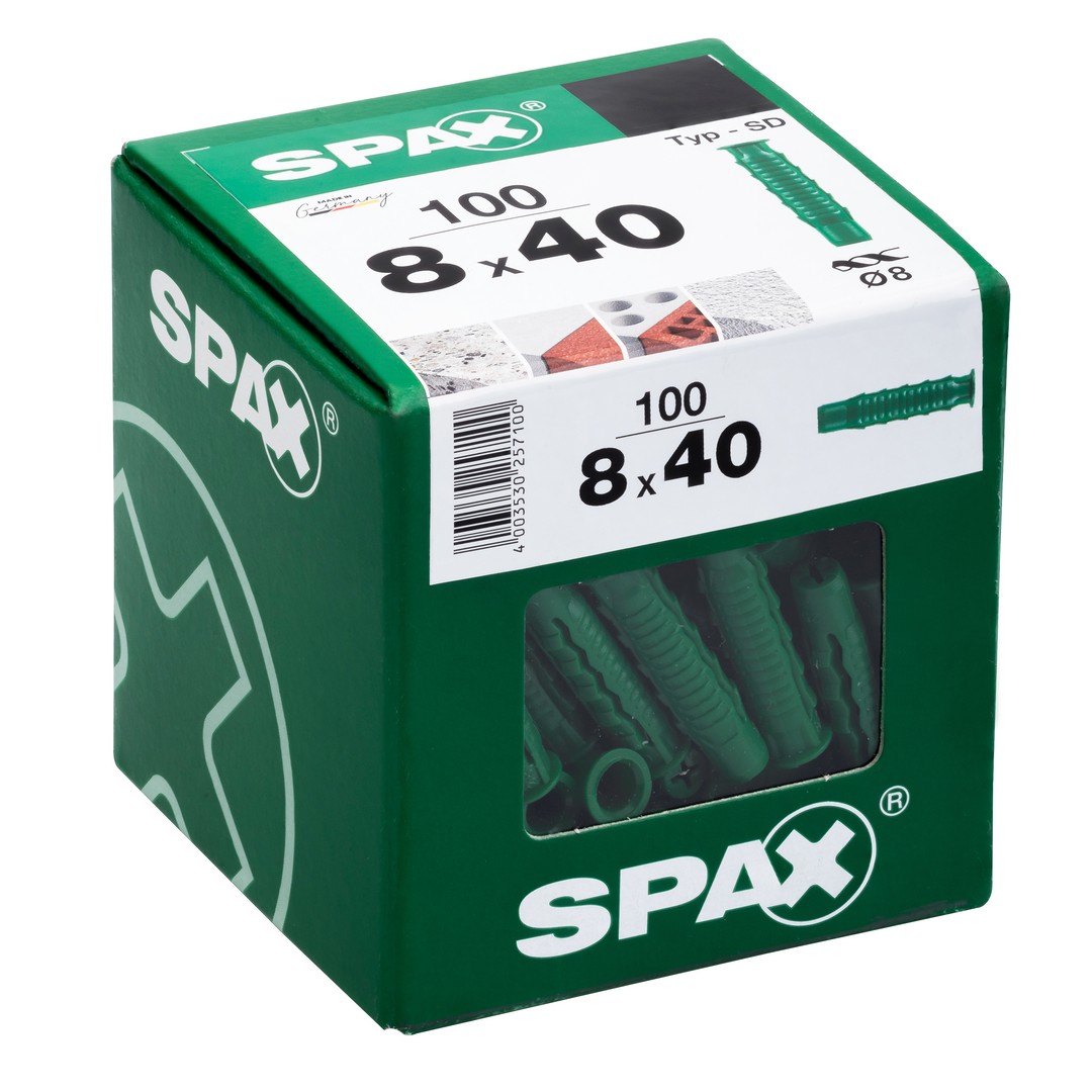SPAX Tipo SD, Taco extensible, 8 x 40 mm, 100 unidades