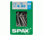 SPAX Tornillo de acero inoxidable, 6 x 60 mm, 50 unidades, Rosca parcial, Cabeza plana, T-STAR plus T30, 4CUT, Acero inoxidable A2