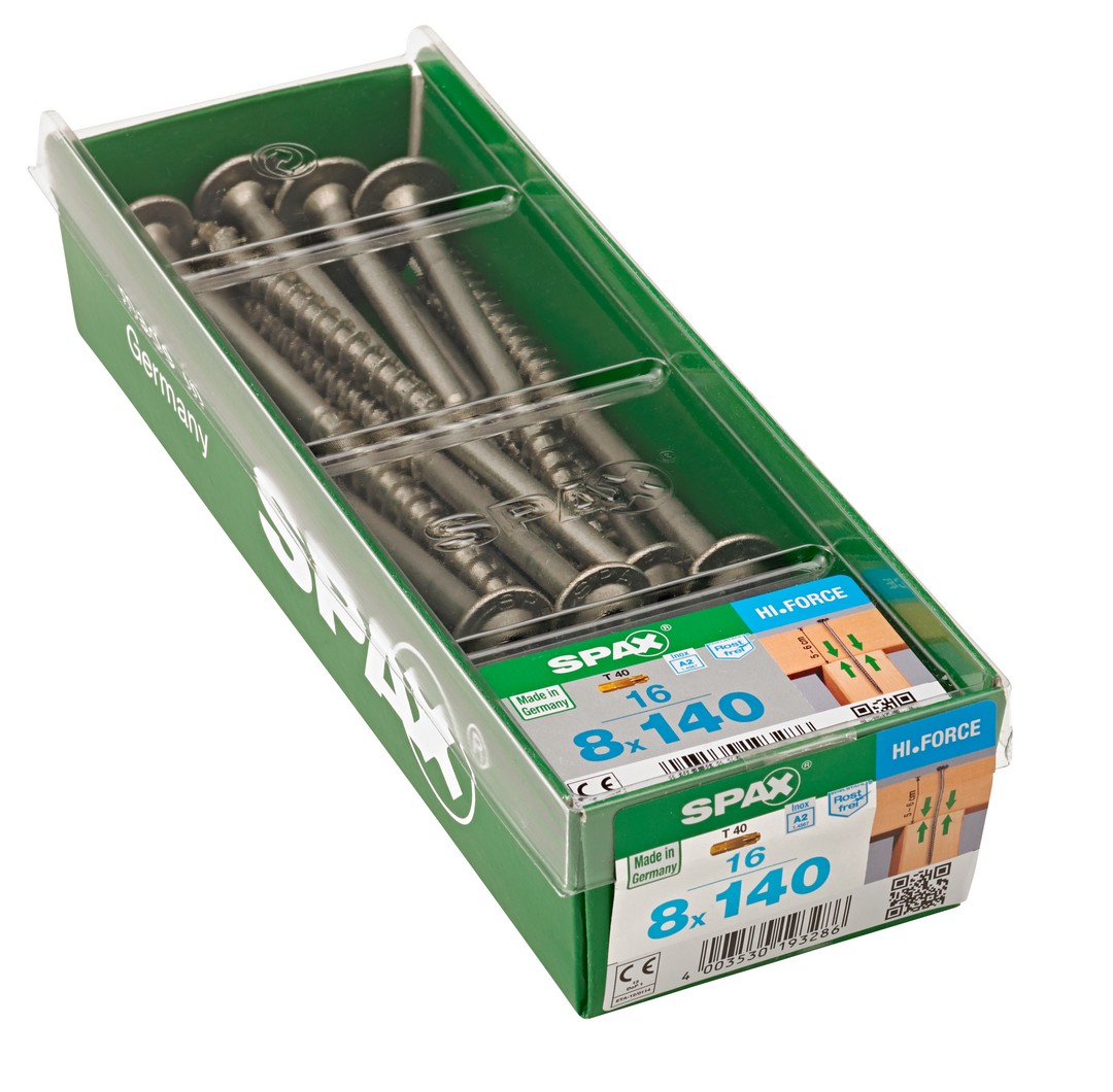 SPAX construcciones en madera, cabeza arandela, 8 x 140 mm, 16 unidades, Rosca parcial, T-STAR plus, 4CUT, Acero inoxidable A2