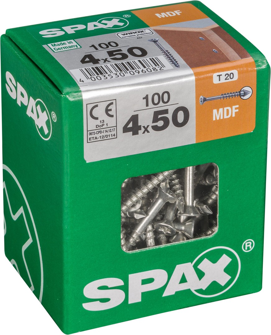 SPAX-M, 4 x 50 mm, 100 unidades, Rosca parcial, Cabeza plana, T-STAR plus T15, Punta CUT, WIROX