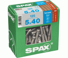 SPAX Tornillo para terraza, 5 x 40 mm, 125 unidades, Rosca de fijación, Cabeza cilíndrica, T-STAR plus T25, Punta CUT, Acero inoxidable A2