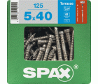 SPAX Tornillo para terraza, 5 x 40 mm, 125 unidades, Rosca de fijación, Cabeza cilíndrica, T-STAR plus T25, Punta CUT, Acero inoxidable A2