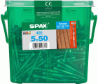 SPAX Tornillo para terraza, 5 x 50 mm, 400 unidades, Rosca de fijación, Cabeza cilíndrica, T-STAR plus T25, Punta CUT, Acero inoxidable A2