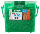 SPAX Tornillo para terraza Conjunto de bonificaciones, 5 x 50 mm, 400 unidades, Rosca de fijación, Cabeza cilíndrica, T-STAR plus T25, Punta CUT, Acero inox A2
