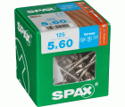 SPAX Tornillo para terraza, 5 x 60 mm, 125 unidades, Rosca de fijación, Cabeza cilíndrica, T-STAR plus T25, Punta CUT, Acero inoxidable A2
