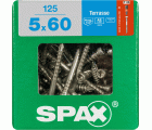 SPAX Tornillo para terraza, 5 x 60 mm, 125 unidades, Rosca de fijación, Cabeza cilíndrica, T-STAR plus T25, Punta CUT, Acero inoxidable A2