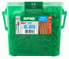 SPAX Tornillo para terraza Conjunto de bonificaciones, 5 x 60 mm, 300 unidades, Rosca de fijación, Cabeza cilíndrica, T-STAR plus T25, Punta CUT, Acero inox A2