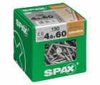 SPAX Tornillo de fijación, 4,5 x 60 mm, 150 unidades, Rosca de fijación, Cabeza plana, T-STAR plus T20, 4CUT, WIROX