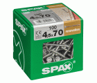 SPAX Tornillo de fijación, 4,5 x 70 mm, 100 unidades, Rosca de fijación, Cabeza plana, T-STAR plus T20, 4CUT, WIROX