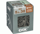 GIX G placas de yeso laminado sobre placas de yeso lam. 5,5x38mm, 300 ud, Rosca completa, Cabeza de trompeta, Ranura en cruz H2, Punta de aguja, Fosfatado negro
