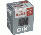 GIX G placas de yeso laminado sobre placas de yeso lam. 5,5x38mm, 100 ud, Rosca completa, Cabeza de trompeta, Ranura en cruz H2, Punta de aguja, Fosfatado negro