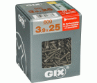 GIX C para placas de yeso-fibra, 3,9 x 25 mm, 600 unidades, Rosca completa, Cabeza de fresado reducida, Ranura en cruz H2, Punta de aguja, Fosfatado negro
