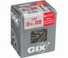 GIX C para placas de yeso-fibra, 3,9 x 35 mm, 150 unidades, Rosca completa, Cabeza de fresado reducida, Ranura en cruz H2, Punta de aguja, Fosfatado negro