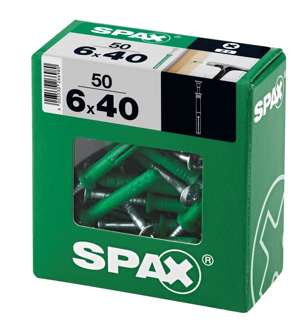 SPAX tipo ND, taco clavo 6 x 40 mm, 50 unid.