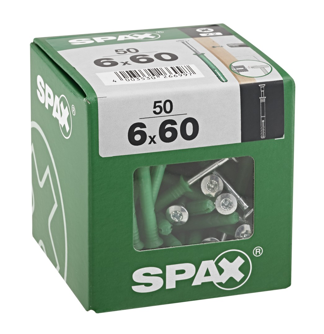 SPAX tipo ND, taco clavo 6 x 60 mm, 50 unid.