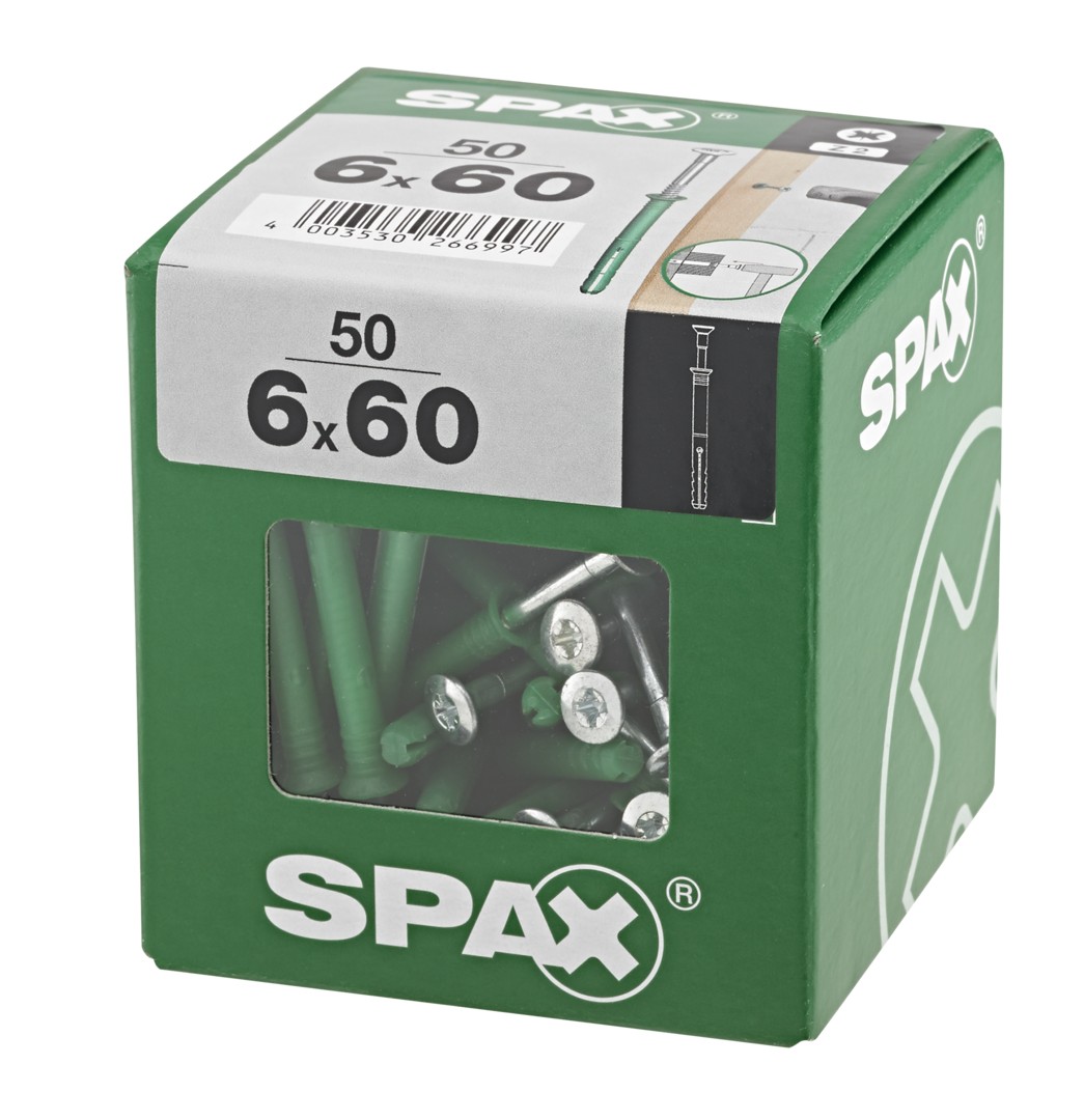 SPAX tipo ND, taco clavo 6 x 60 mm, 50 unid.