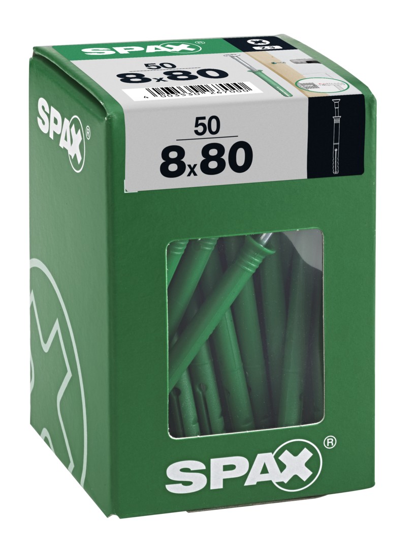 SPAX tipo ND, taco clavo 8 x 80 mm, 50 unid.