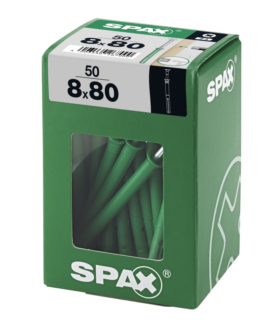 SPAX tipo ND, taco clavo 8 x 80 mm, 50 unid.