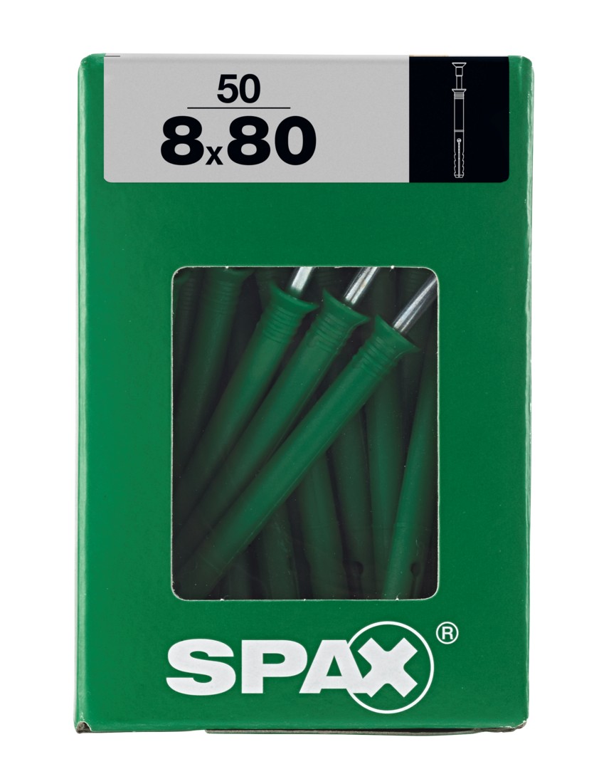 SPAX tipo ND, taco clavo 8 x 80 mm, 50 unid.