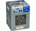 GIX D Punta perforadora, 3,5 x 25 mm, 500 unidades, Rosca completa, Cabeza de trompeta, Ranura en cruz H2, Punta perforadora, Fosfatado negro