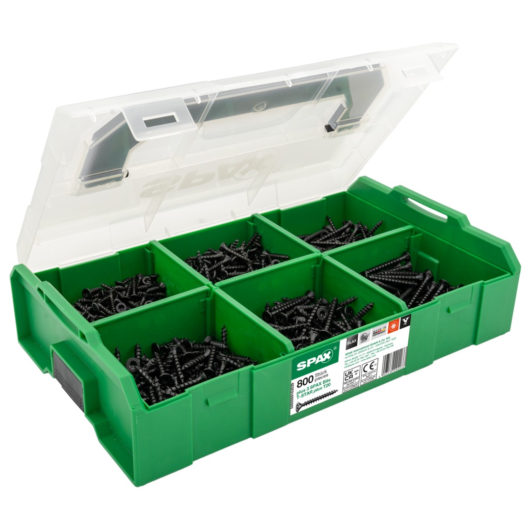 Maletín de montaje L-BOXX Mini, juego de tornillos con 6 dimensiones, cabeza avellanada, T-STAR plus, 4CUT, BLAX