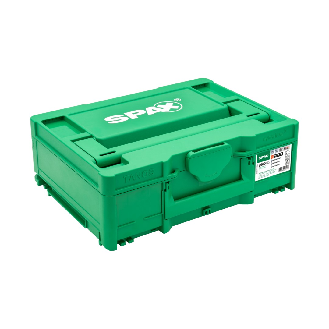 SPAX Box Systainer³ Construcción de muebles T-Loc, Kit de tornillos con 12 dimensiones, Cabeza plana, 2900 UD./5 bits, T-STAR plus, 4CUT, WIROX