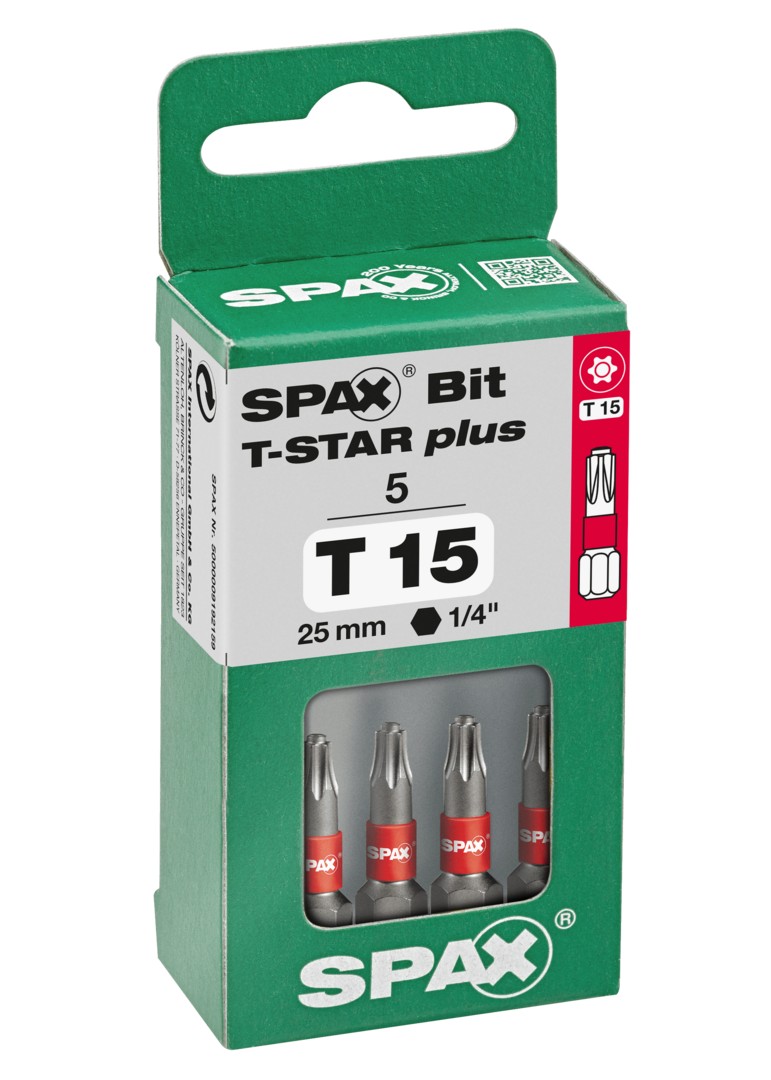 SPAX Bit T-STAR plus T 15, 6,4 x 25 mm, 5 unidades